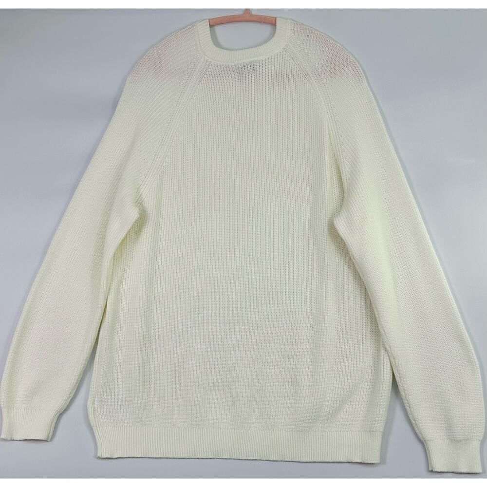 J.Crew Ivory Cotton Knit Gold Button Shoulder Crew Neck Sweater Women’s Size 2X - Picture 6 of 11